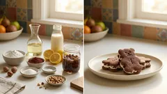 米粉のくまサンド(ラムレーズン)—豆乳ヨーグルト風クリームがしっかり濃厚、型抜きクッキーで作るごほうびおやつ