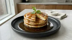 豆腐と米粉でもっちり。みたらし風の甘じょっぱタレで楽しむパンケーキ