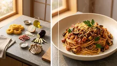 フライパンひとつで満足感:ヴィーガンハムと野菜の簡単ミートソースパスタ