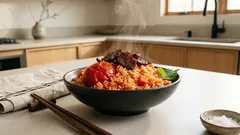 だし要らずで味が決まる:炊飯器で丸ごとトマトのプラントジャーキーご飯