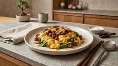 ダイナー気分の朝ごはん：牛ひき肉×マッシュルームの「ジョーズ・スペシャル・スクランブル」