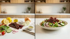 火を使わず5分：プラントビーフジャーキー×レモンのさっぱりサラダ