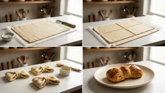 缶入りクロワッサン生地が華やかに変身：切って折るだけのリボン形ロール（約15分）